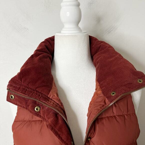 H&M L.O.G.G. Women's Puffer Vest 6 Brown Orange Hooded Faux Fur Removable Zip Up - Picture 6 of 8